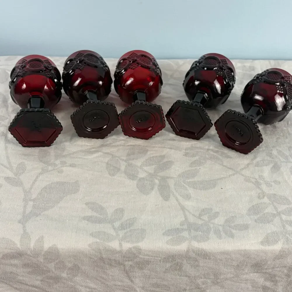 Avon Cape Cod Ruby Red Footed Cordial Glasses Set of 5 Vintage